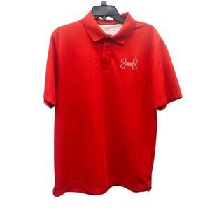 Under Armour Men's Loose Fit Red Polo Golf Shirt  Heatgear Coldblack Large